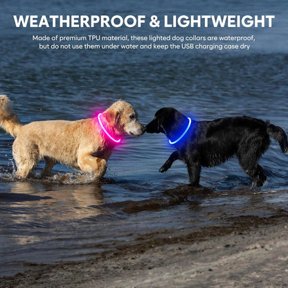 Light up Dog Collars - Waterproof LED Dog Collar, Glow in the Dark Pet Collars, TPU Cuttable Lighted Puppy Collar Lights for Small Medium Large Dogs (Pink)