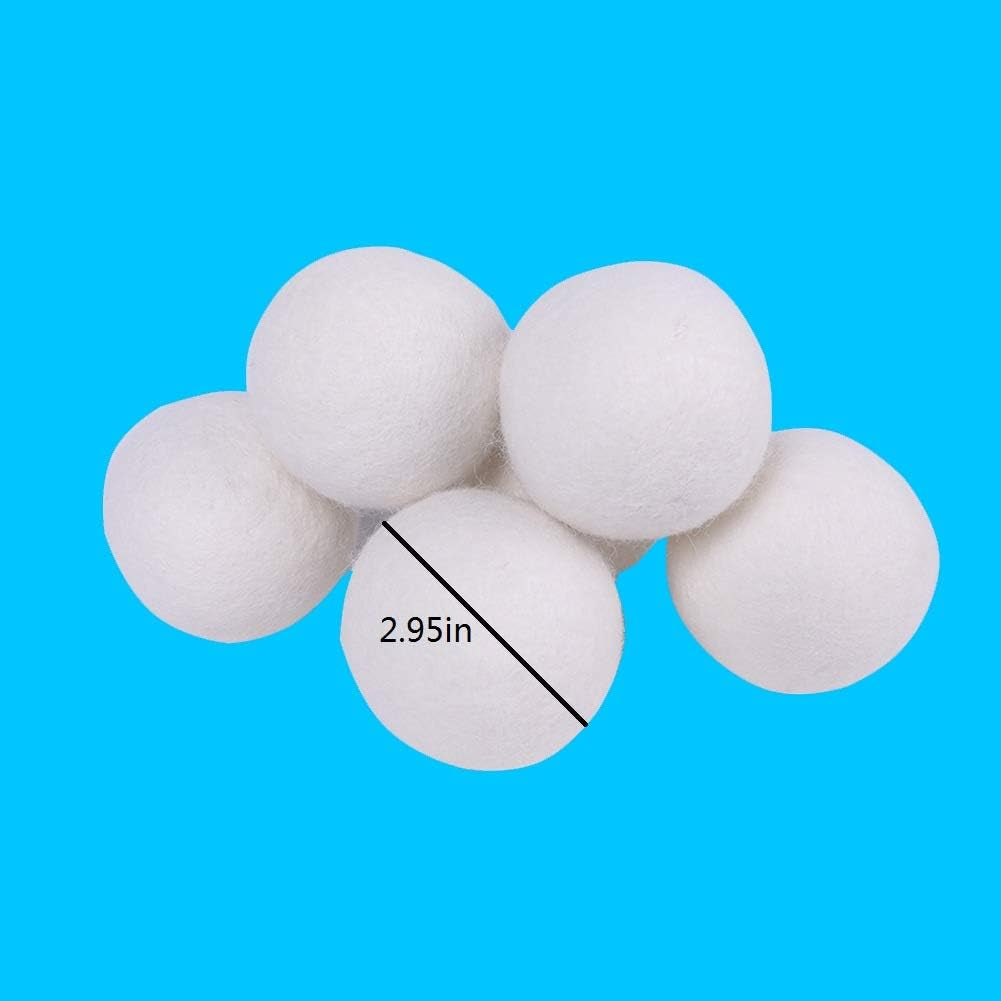 Wool Dryer Balls 2.79" 6 Pack, 100% New Zealand Reusable Fabric Softener (White)